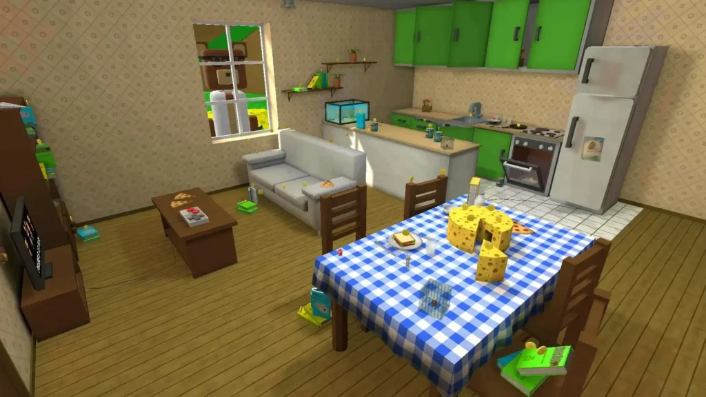 Cartoon bear jumping in colorful 3D world with coins and adventure map