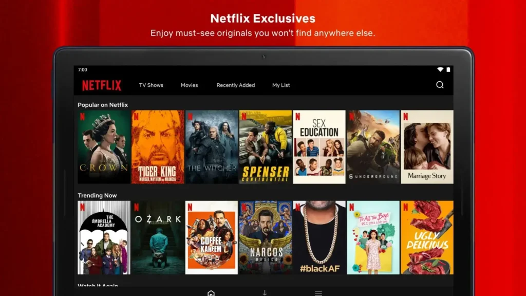 Netflix MOD APK logo with 4K and no ads icons
